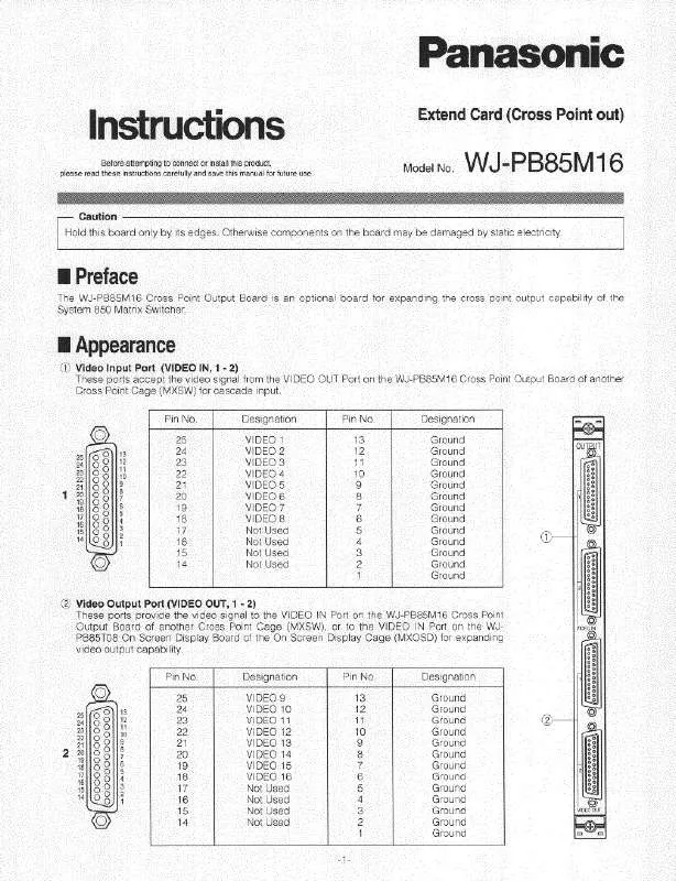 Mode d'emploi PANASONIC WJ-PB85M16