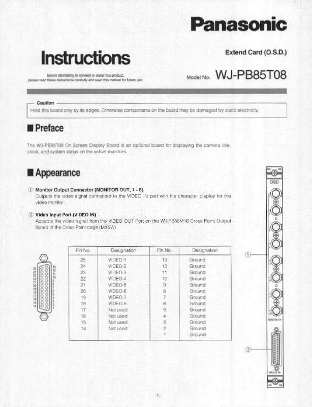 Mode d'emploi PANASONIC WJ-PB85T08