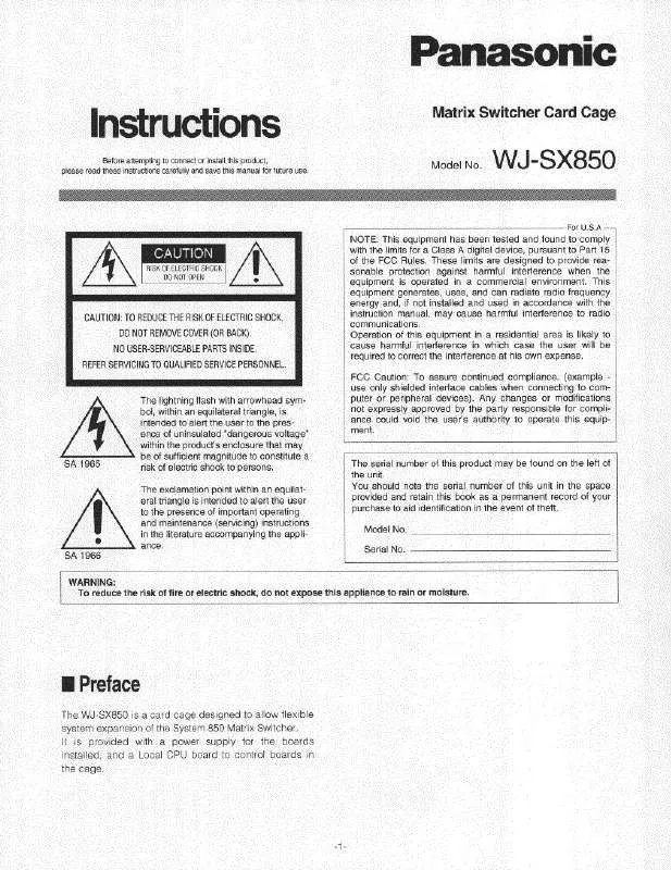 Mode d'emploi PANASONIC WJ-SX850