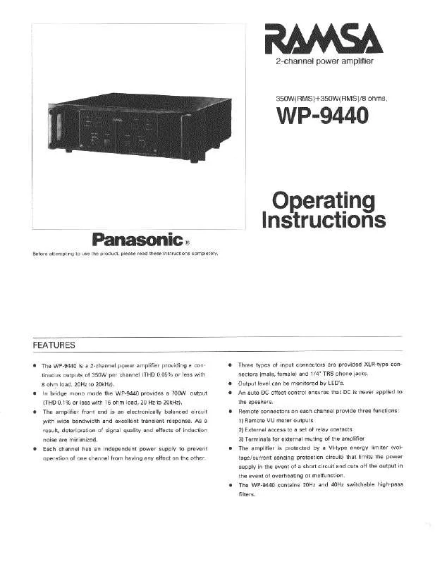 Mode d'emploi PANASONIC WP9440