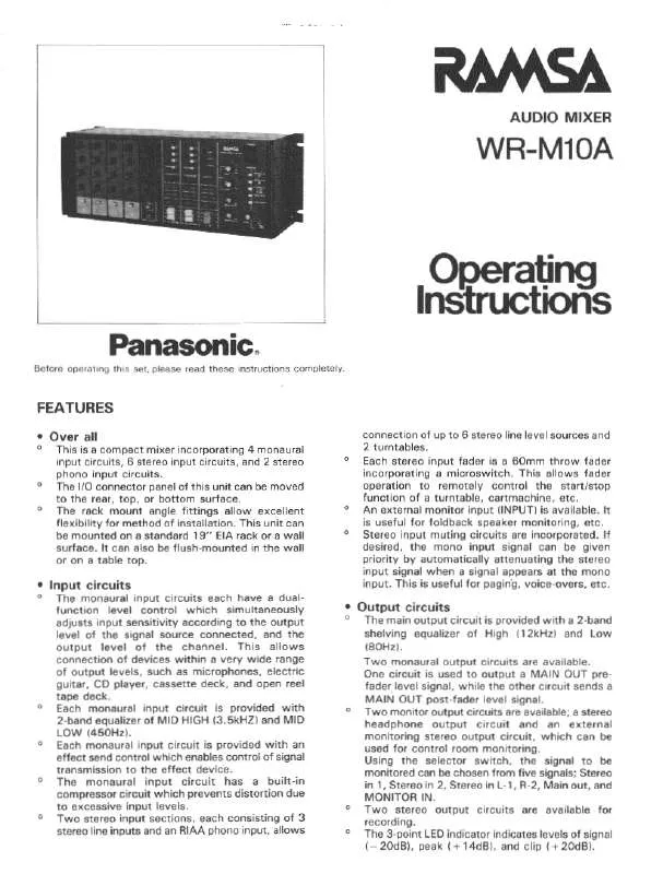 Mode d'emploi PANASONIC WRM10