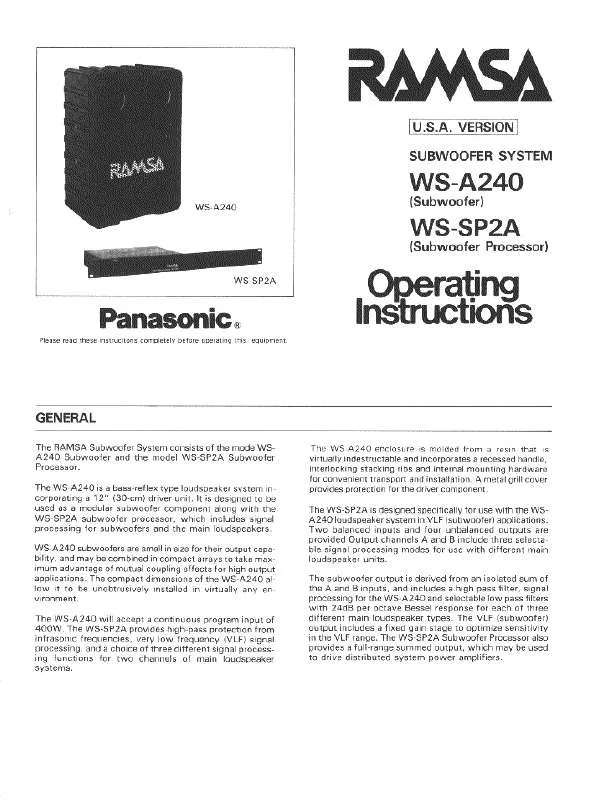 Mode d'emploi PANASONIC WSA240