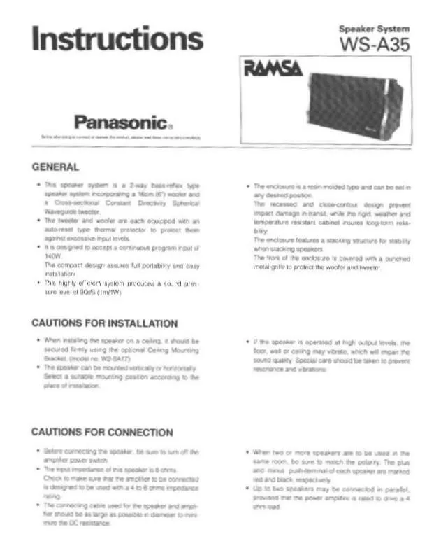 Mode d'emploi PANASONIC WSA35