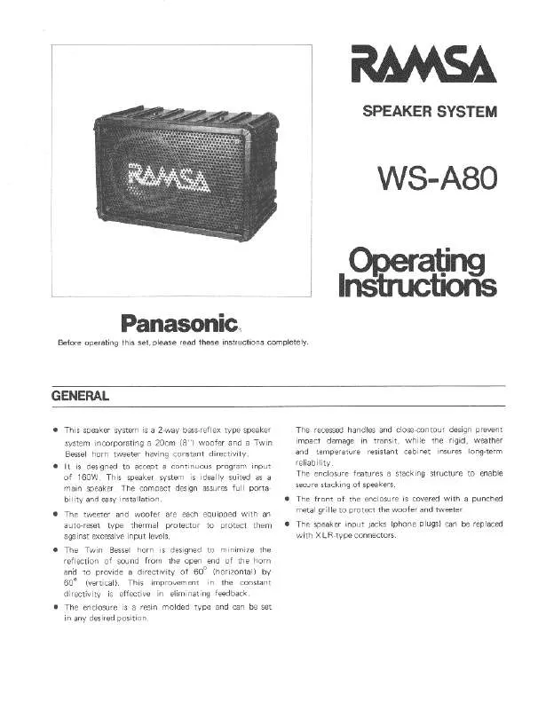 Mode d'emploi PANASONIC WSA80