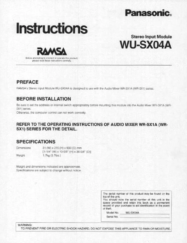 Mode d'emploi PANASONIC WUSX04