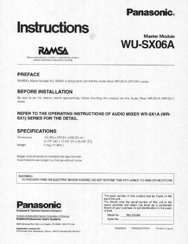 Mode d'emploi PANASONIC WUSX06A