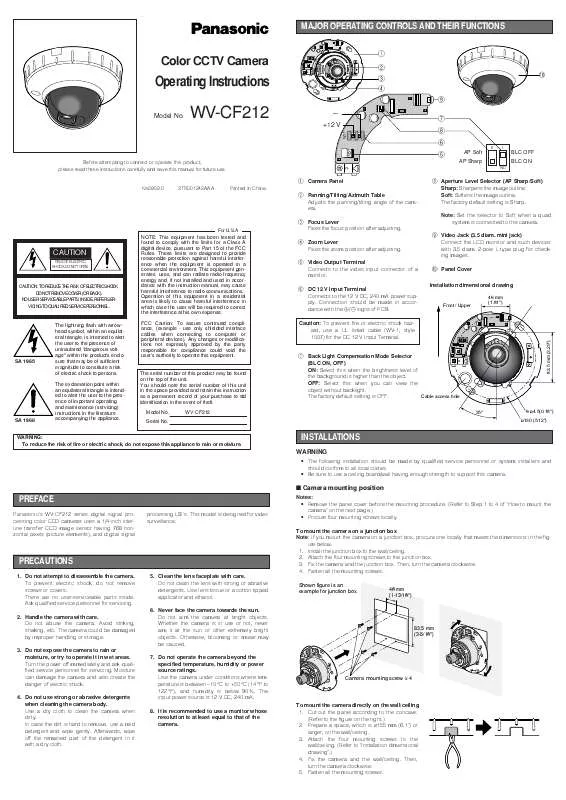 Mode d'emploi PANASONIC WV-CF212