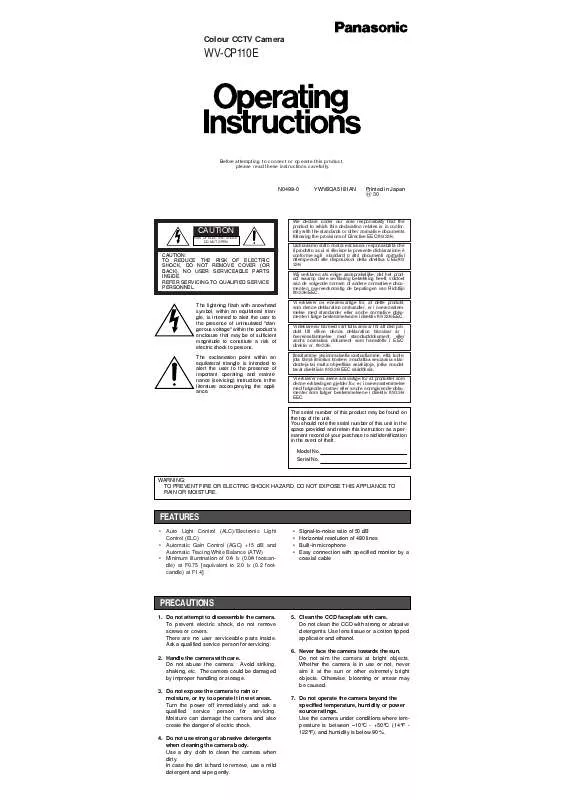 Mode d'emploi PANASONIC WV-CP110