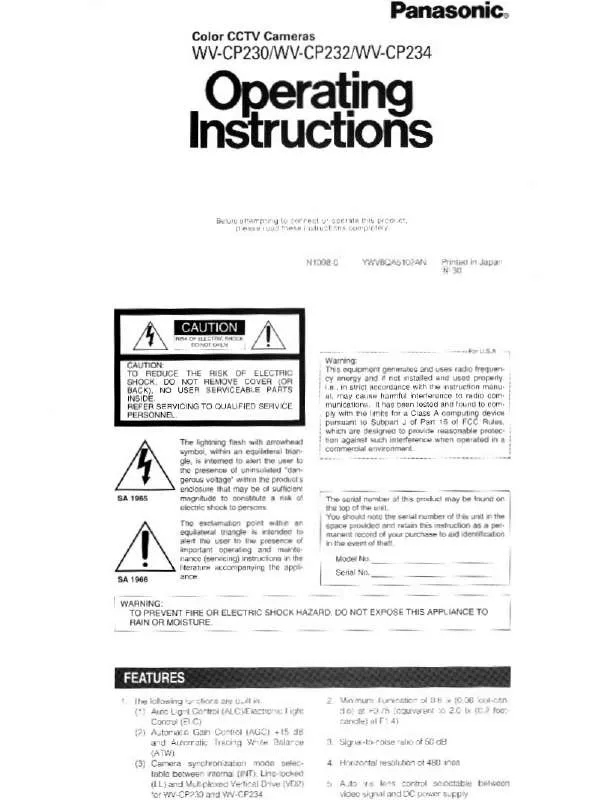 Mode d'emploi PANASONIC WV-CP232