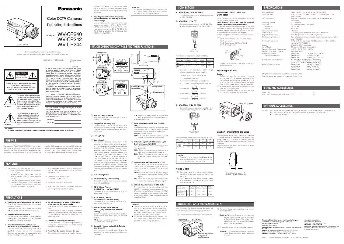 Mode d'emploi PANASONIC WV-CP240P