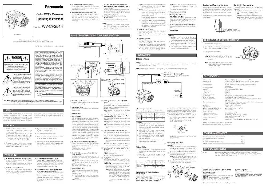 Mode d'emploi PANASONIC WV-CP254H