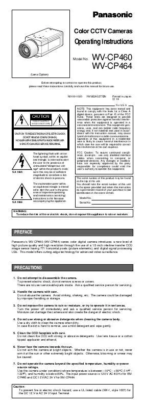 Mode d'emploi PANASONIC WV-CP464