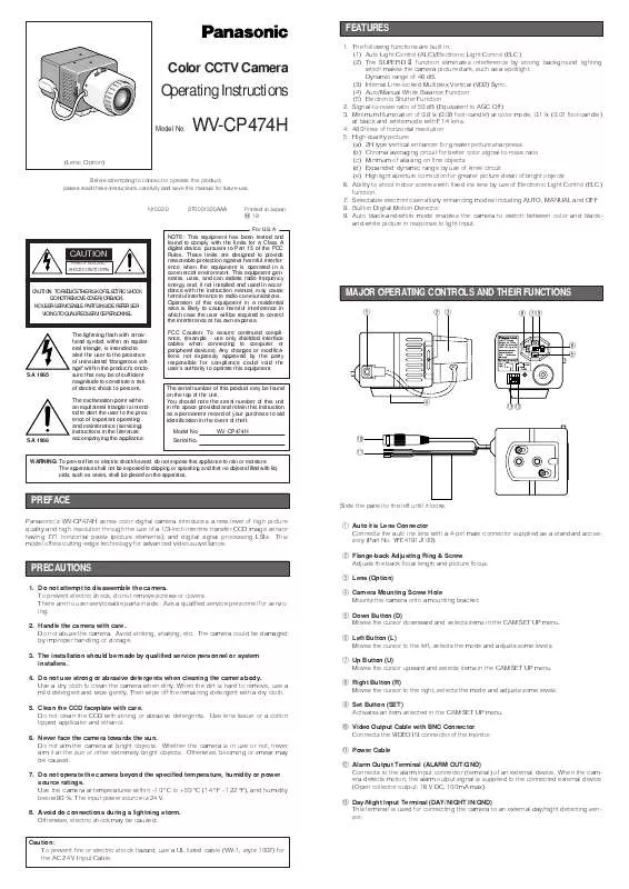 Mode d'emploi PANASONIC WV-CP474