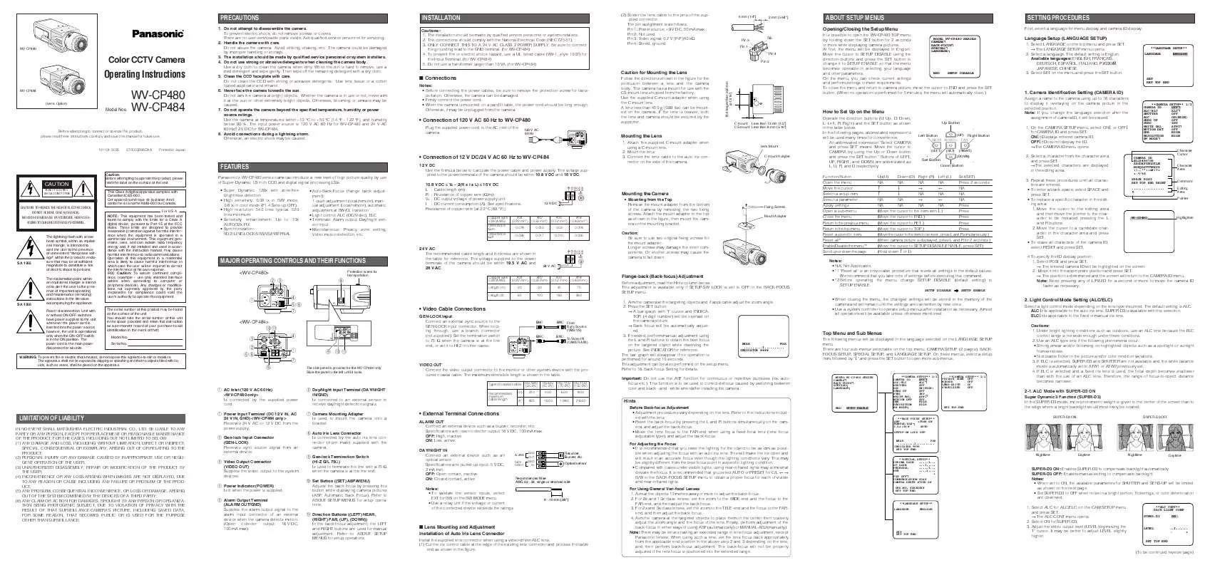 Mode d'emploi PANASONIC WV-CP480