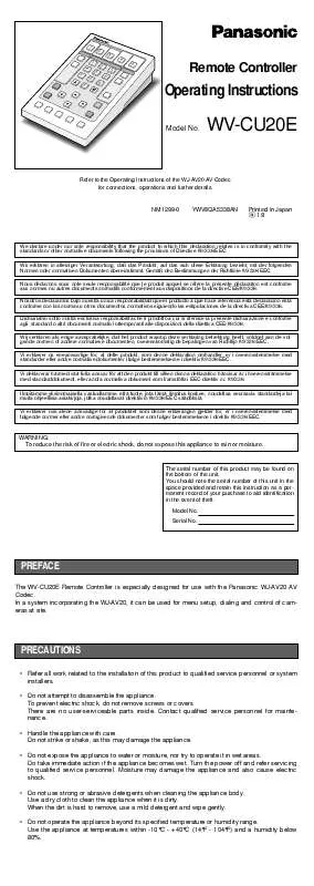 Mode d'emploi PANASONIC WV-CU20