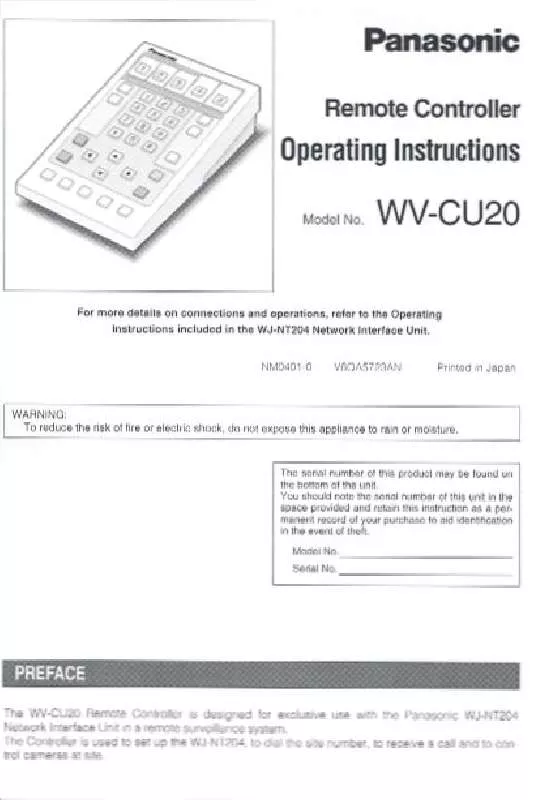 Mode d'emploi PANASONIC WV-CU20P