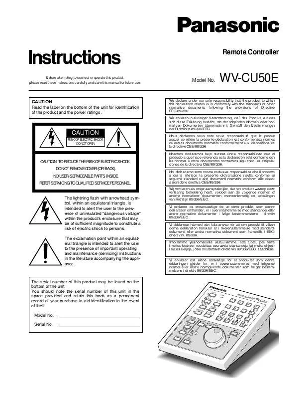 Mode d'emploi PANASONIC WV-CU50