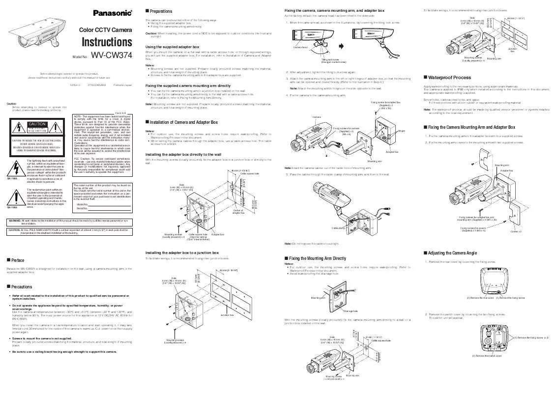 Mode d'emploi PANASONIC WV-CW374