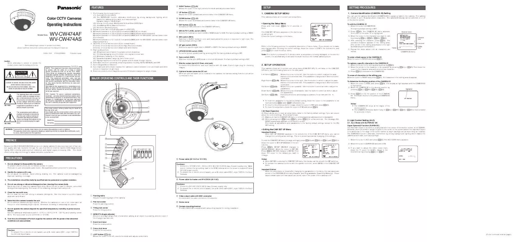 Mode d'emploi PANASONIC WV-CW474AF