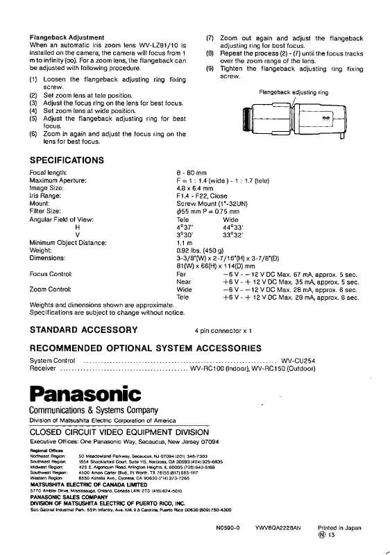 Mode d'emploi PANASONIC WV-LZ10