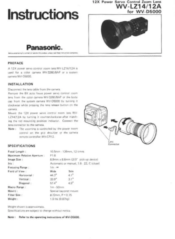 Mode d'emploi PANASONIC WV-LZ1412A