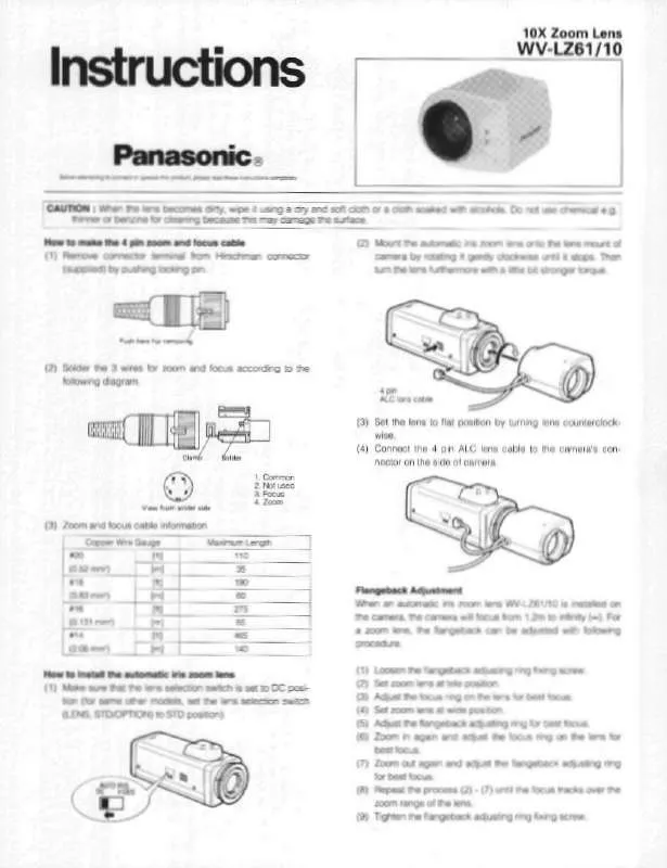 Mode d'emploi PANASONIC WV-LZ6110