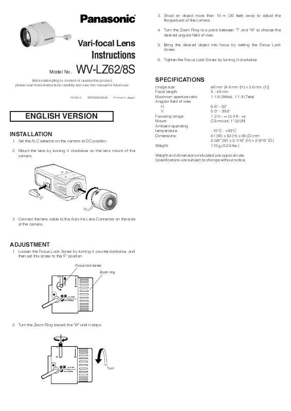 Mode d'emploi PANASONIC WV-LZ628S