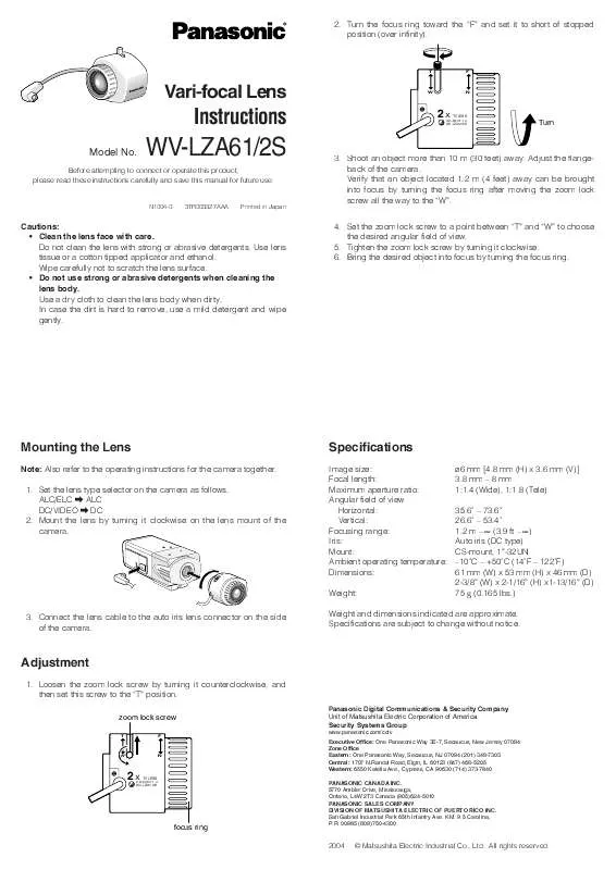 Mode d'emploi PANASONIC WV-LZA612S