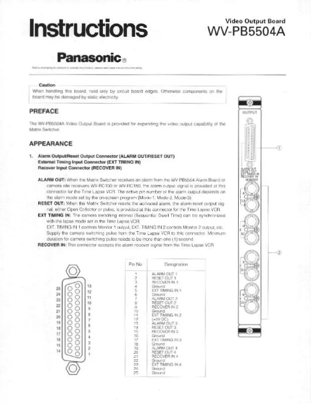 Mode d'emploi PANASONIC WV-PB5504