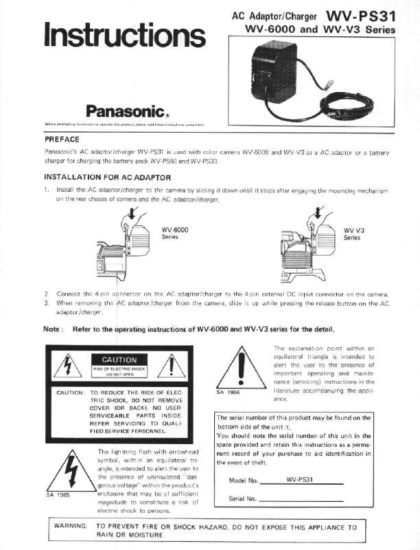 Mode d'emploi PANASONIC WV-PS31