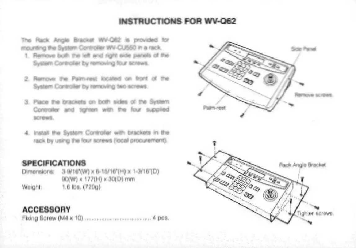 Mode d'emploi PANASONIC WV-Q62