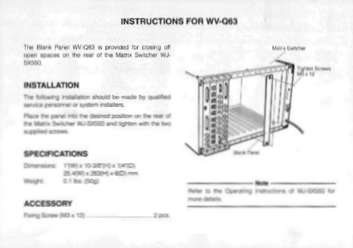 Mode d'emploi PANASONIC WV-Q63