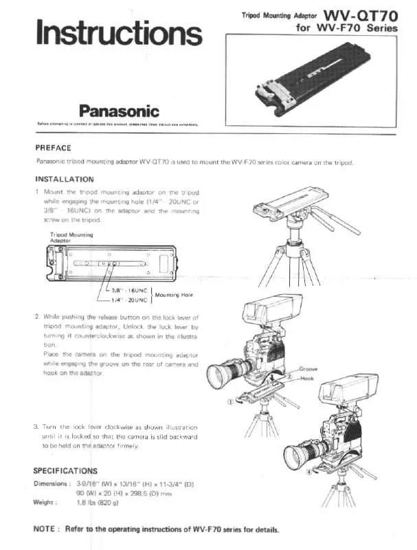 Mode d'emploi PANASONIC WV-QT70