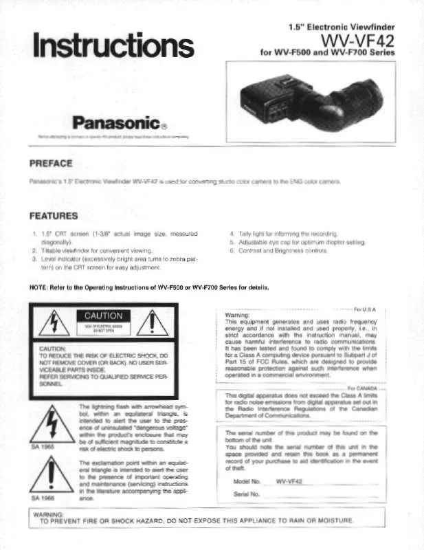 Mode d'emploi PANASONIC WV-VF42