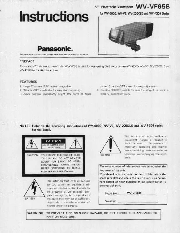 Mode d'emploi PANASONIC WV-VF65B