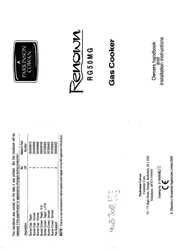 Mode d'emploi PARKINSON COWAN RG50MGGRN