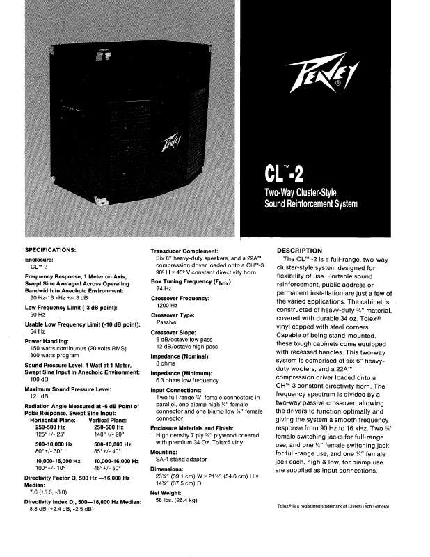 Mode d'emploi PEAVEY CL-2