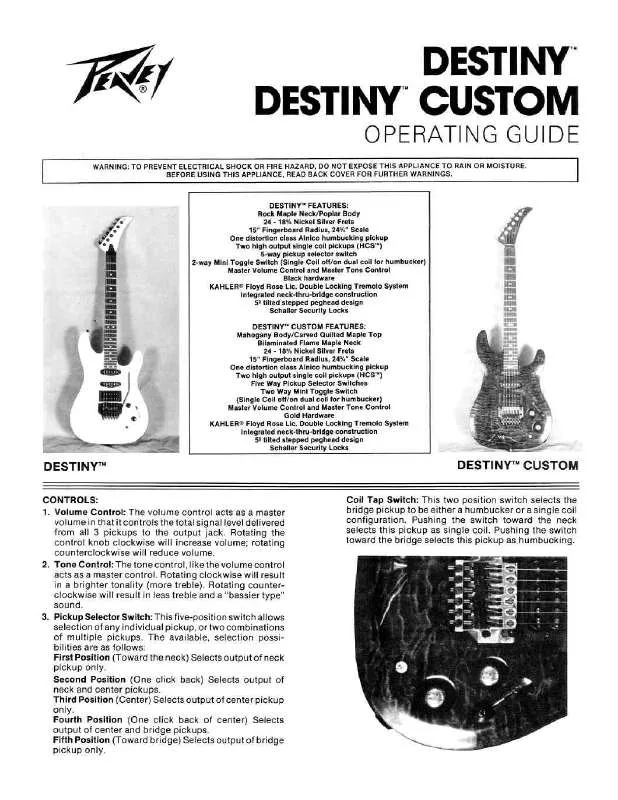 Mode d'emploi PEAVEY DESTINY