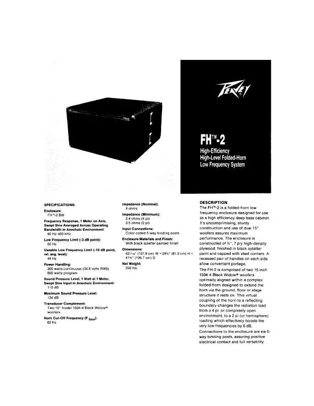 Mode d'emploi PEAVEY FH 2