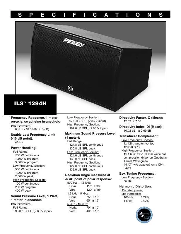 Mode d'emploi PEAVEY ILS 1294H