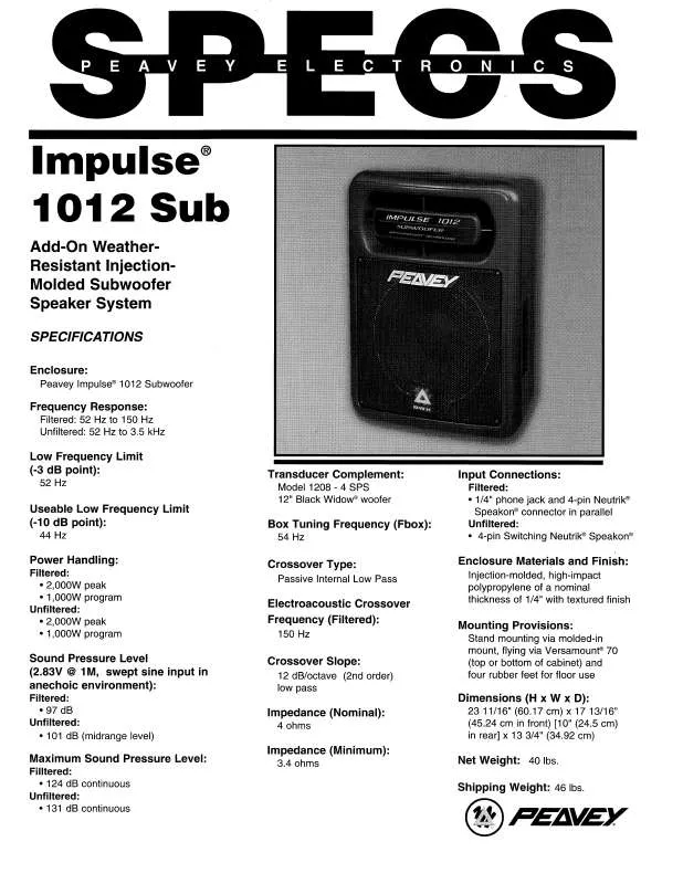 Mode d'emploi PEAVEY IMPULSE 1012 SUB