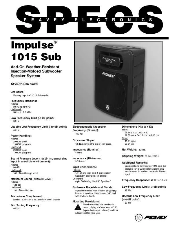 Mode d'emploi PEAVEY IMPULSE 1015 SUB