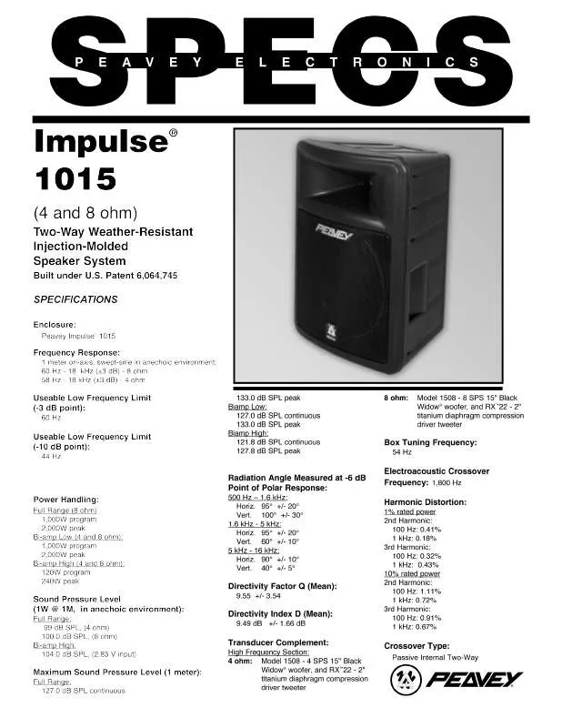 Mode d'emploi PEAVEY IMPULSE 1015