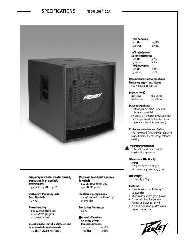 Mode d'emploi PEAVEY IMPULSE 115