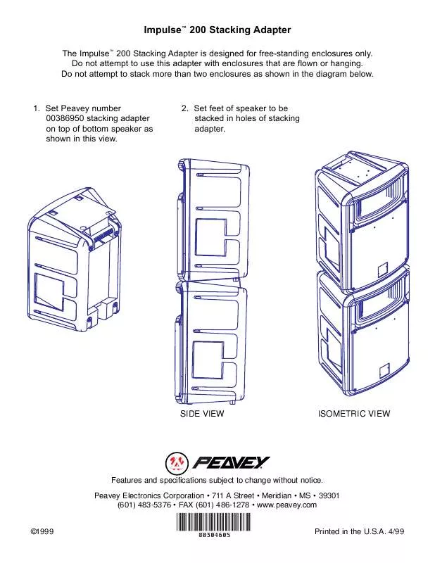 Mode d'emploi PEAVEY IMPULSE 200 STACKING ADAPTOR