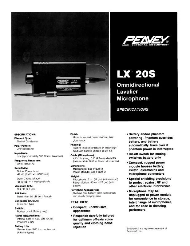 Mode d'emploi PEAVEY LX 20S