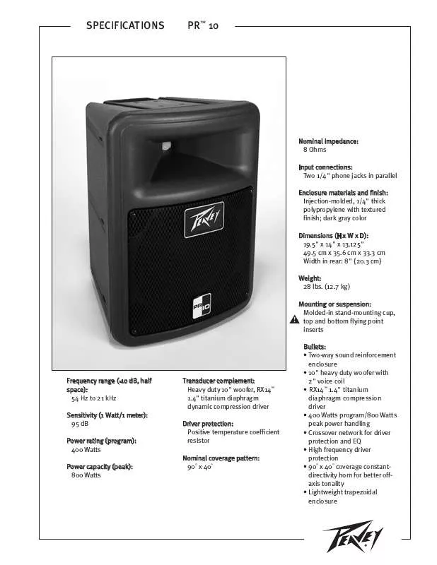 Mode d'emploi PEAVEY PR 10