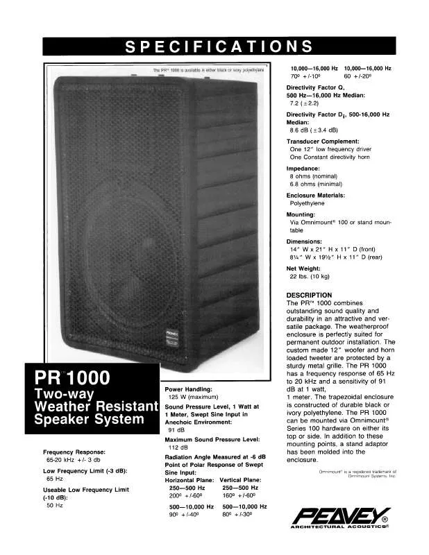 Mode d'emploi PEAVEY PR 1000