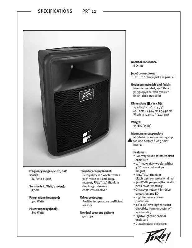 Mode d'emploi PEAVEY PR 12