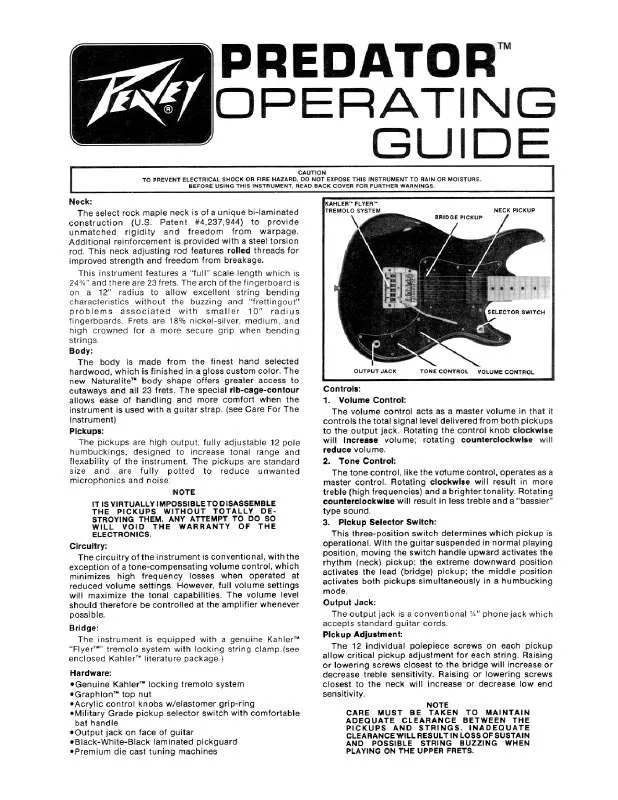 Mode d'emploi PEAVEY PREDATOR